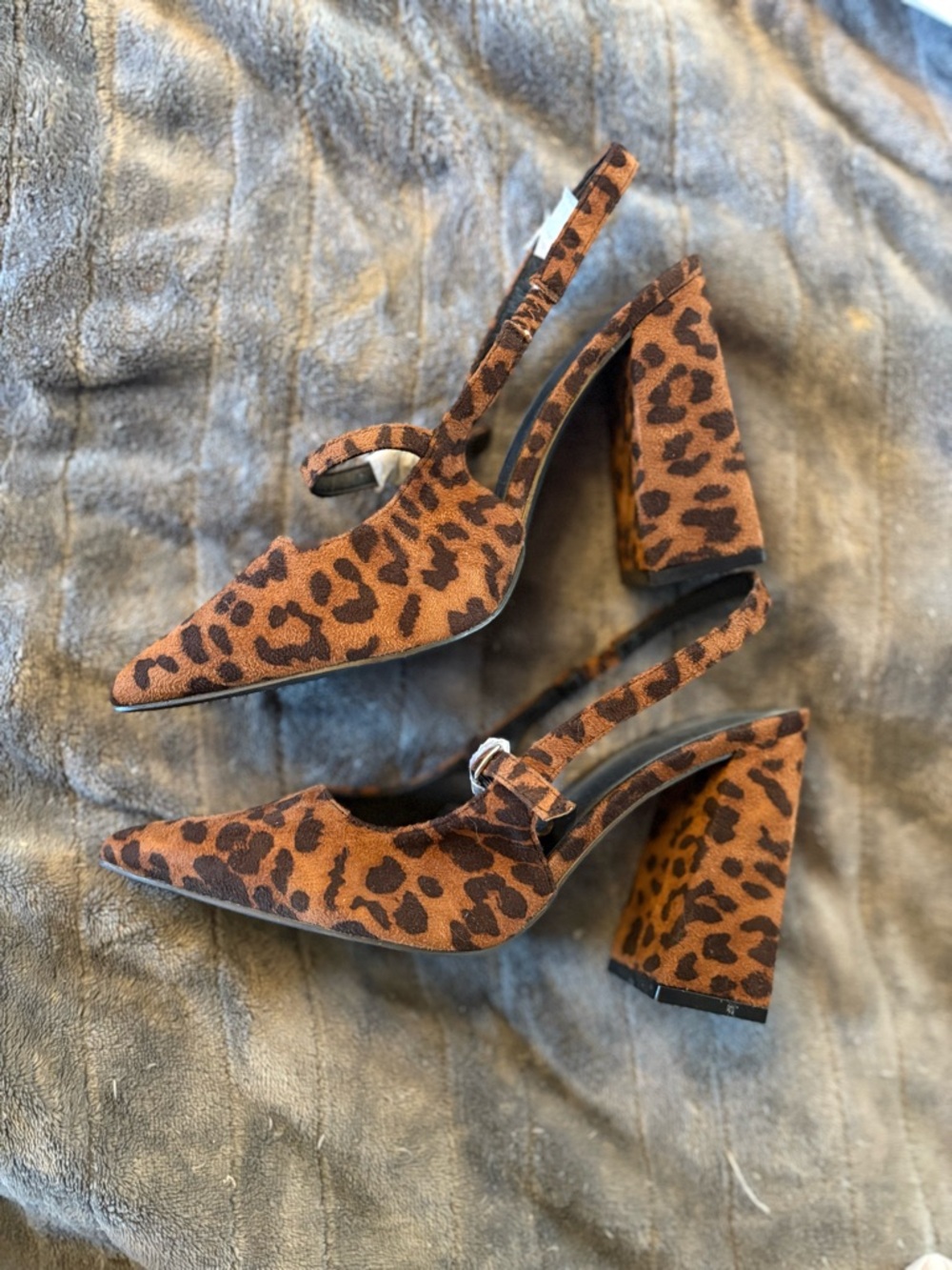 New Leopard Print Slingback Block Heels - Brown/Black